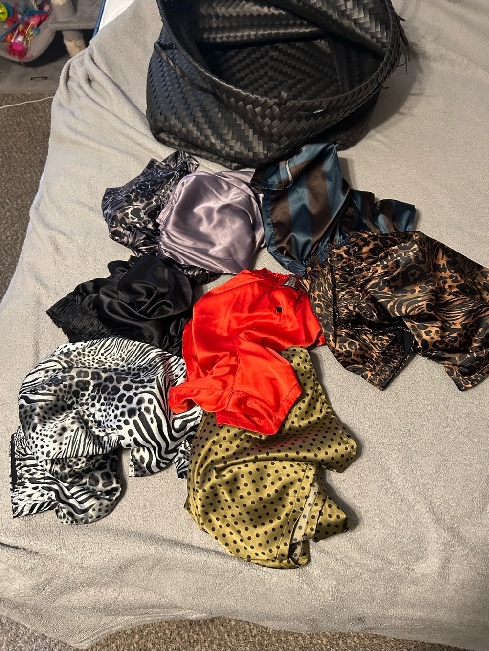 Savage X Fenty Satin Boxer Briefs Set of 9 in Red, Black, Silver & Animal Prints